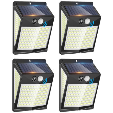 Confezione da 4 luci solari a LED per esterni con sensore di movimento, 238 LED, 3 modalità, IP65 impermeabile, per giardino, cortile, patio, garage e parete