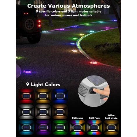 Confezione da 4 luci solari da patio, luci di avvertimento solari impermeabili IP67, 9 colori di luce, possono supportare 5 tonnellate