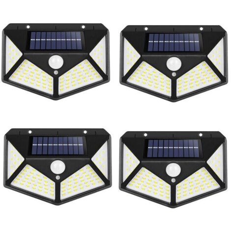 Confezione da 4 luci solari per esterni, angolo di 270 gradi con sensore di movimento, luce da parete impermeabile IP65, patio alimentato a energia solare, recinzione da giardino, cortile, porta d'ing