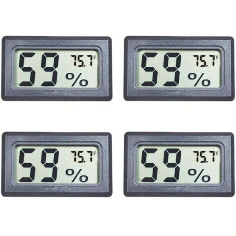 Confezione da 4 mini igrometri digitali con display LCD, temperatura e umidità (°F) per acquario, serra, giardino, cantina, frigorifero e armadio