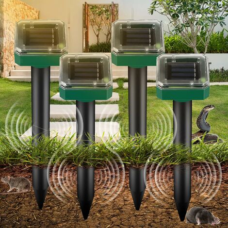 BSR Confezione da 4 repellenti per animali ad ultrasuoni IP65 Repellenti per roditori solari ad ultrasuoni Repellente per insetti da giardino solare Roditori e animali