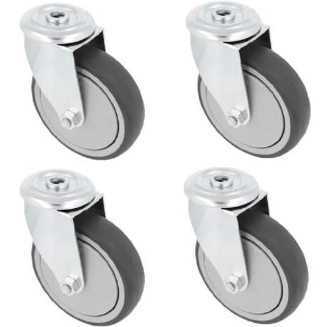 Confezione da 4 rotelle per mobili Ø 100 mm, girevoli, senza piastra di montaggio. Portata massima 110 kg, per spostare mobili pesanti. Cuscinetti a rulli, nucleo in plastica.