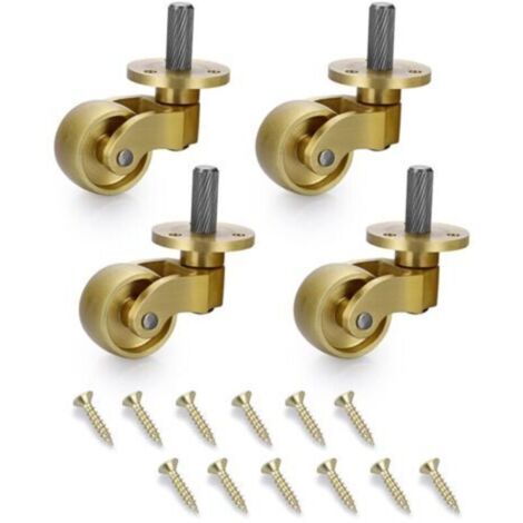 Confezione da 4 rotelle universali in ottone, girevoli a 360 gradi, silenziose, con stelo filettato, rotelle in metallo resistenti, rotelle di ricambio per mobili come divani, pianoforti e armadi.