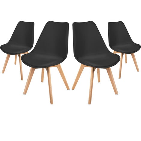 GREENCUT Confezione da 4 sedie da pranzo nere, design moderno, sedie a tulipano per salotto, ufficio, soggiorno, ufficio o terrazza, schienale ergonomico, gambe in legno, stile scandinavo, nero