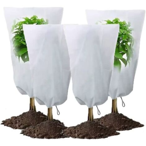 Confezione da 4 teli copri piante invernali da 60 x 80 cm, teli copri piante invernali, teli copri piante invernali da esterno con coulisse, riutilizzabili e resistenti