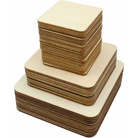 Confezione Da 42 Quadrati Vuoti In Legno Non Tagliati In Legno Per Artigianato, Artigianato, Pirografia, Incisione Laser, Pittura (10 Cm, 8 Cm, 5 Cm)