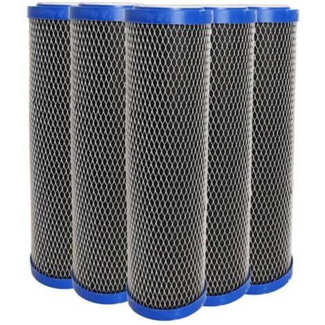 Confezione da 5 cartucce filtranti 2 in 1, filtro acqua da 9 pollici (3/4"), rimozione sedimenti + carbone attivo, filtrazione impurità a 5 micron, prodotto in Francia