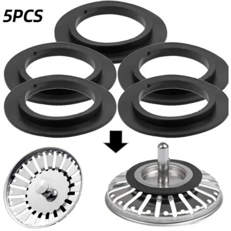 Confezione da 5 guarnizioni in gomma per tappi di scarico del lavandino. Diametro 54 mm. Tenuta perfetta contro le perdite d'acqua.