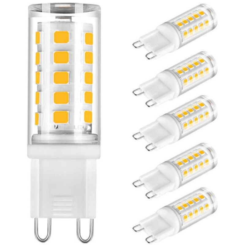 Confezione da 5 lampadine LED G9, luce bianca 6000K, 230V, senza sfarfallio e a risparmio energetico, ricambio per lampadari di cristallo, lampade a