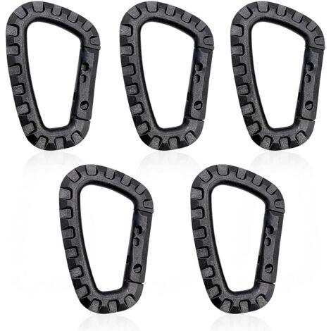 Confezione da 5 moschettoni in plastica, moschettone tattico militare durevole a forma di D, multifunzionale, clip per zaino, per campeggio, escursionismo, pesca, palestra