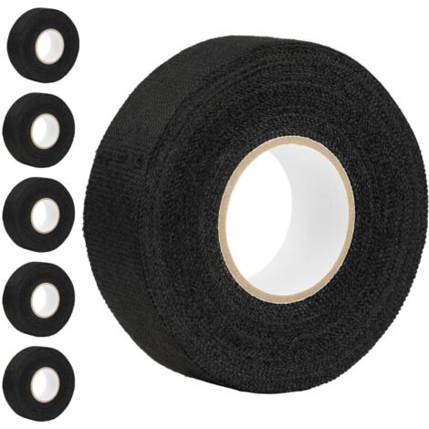 Confezione da 5 nastri isolanti in tessuto - Neri - 25 mm x 15 m - Resistenti al calore - Ideali per isolare i cavi elettrici di auto e moto