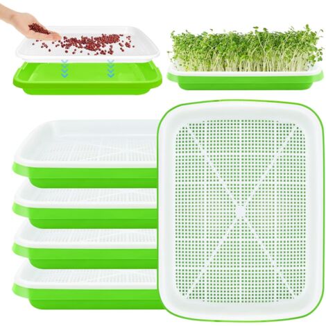 Confezione da 5 vassoi per germogli - Kit di coltivazione - Per la coltivazione indoor di fagioli mungo, erba di grano ed erba medica
