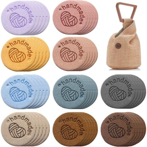 Confezione da 50 etichette in pelle fatte a mano, etichette da cucire, etichette artigianali, etichette da cucire fatte a mano con fori, etichette in pelle per progetti fai da te