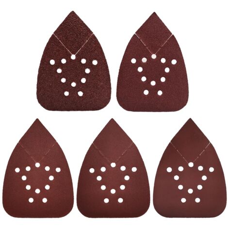 Confezione da 50 fogli abrasivi triangolari - Grana mista - 12 fori - Carta vetrata velcro (40, 80, 120, 180, 240 per ogni grana - 10 pezzi) - Fogli abrasivi per levigatrice triangolare - 135 x 95