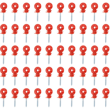 Confezione da 50 isolatori a vite per recinzioni elettriche - Protezione UV e pioggia, plastica/acciaio (rosso)