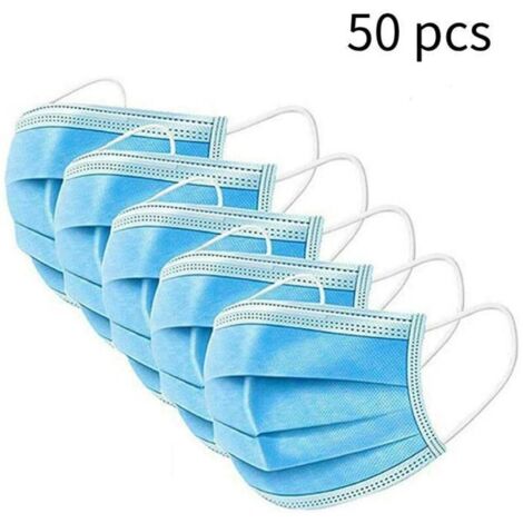 Confezione da 50 mascherine protettive monouso a tre strati per la protezione quotidiana, traspiranti, taglia adulto, di grado medico, filtrano efficacemente batteri e goccioline, essenziali
