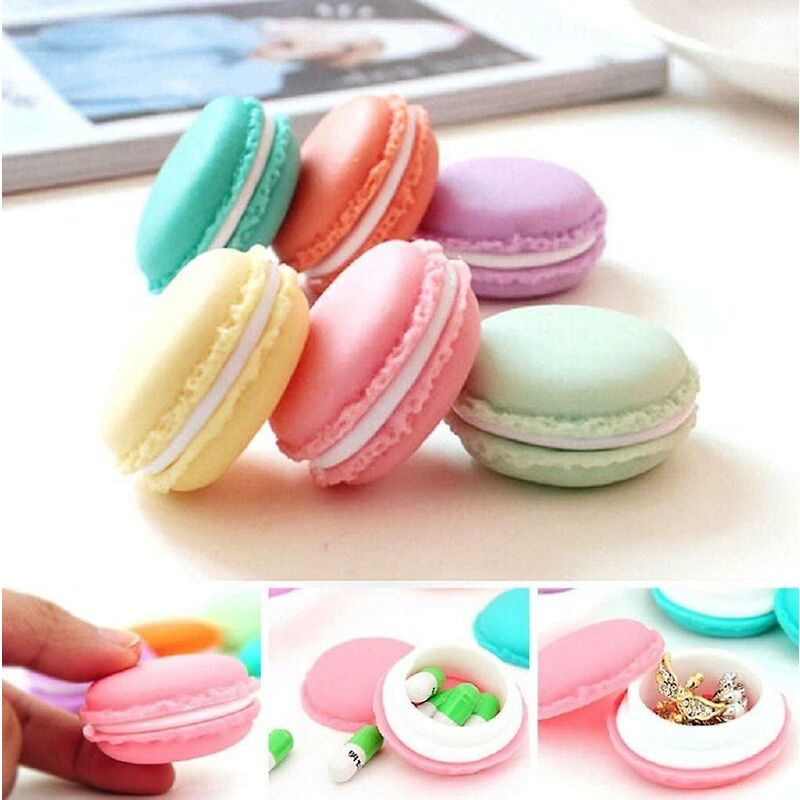 Image of Confezione da 6 contenitori colorati a forma di mini macaron, organizer per gioielli, caramelle, portapillole, dimensioni del contenitore 442 cm