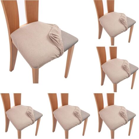 Confezione da 6 coprisedie per sala da pranzo e cucina color cachi, antivegetativi, elasticizzati e curvi.
