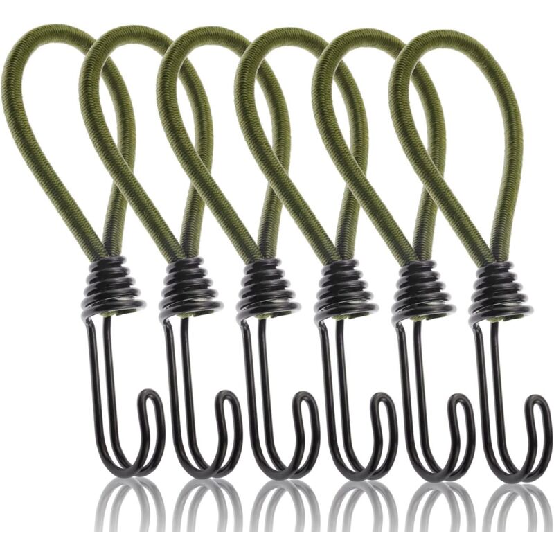 Image of Confezione da 6 corde elastiche Bungee Bungee Corda elastica con ganci, Corda elastica con ganci in metallo per legare teloni all'aperto, Blocco