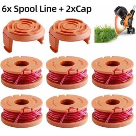 Confezione da 6 fili per decespugliatore WA0004.1 per tutti i decespugliatori WORX 20V (6 x 3 m di lunghezza, diametro del filo 1,65 mm) + 2 tappi terminali
