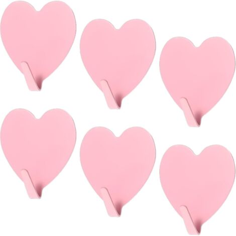 Confezione da 6 ganci decorativi a forma di cuore, autoadesivi, in acciaio inox rosa, per porte, corridoi, bagni, cucine, uffici (rosa)