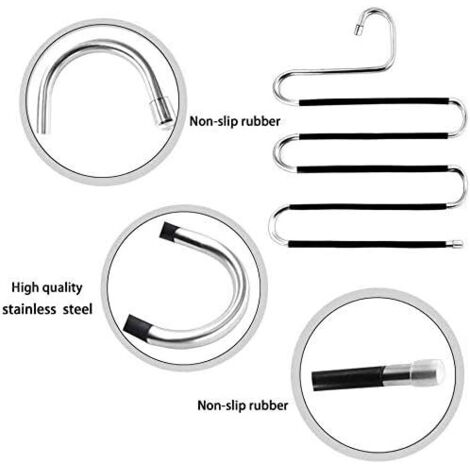 Confezione da 6 grucce antiscivolo in acciaio inox a forma di S per jeans, sciarpe, pantaloni, appendiabiti - Nero