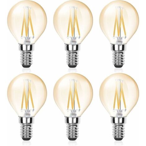Confezione da 6 lampadine a filamento LED E14, G45, 4W (equivalenti a 40W), dimmerabili, luce ambrata, luce calda vintage (2700k), 220V 380lm