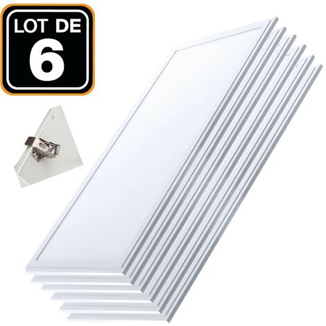 Confezione da 6 piastrelle LED 40W PMMA 120x30 bianco freddo 6000k + 6 clip a parete
