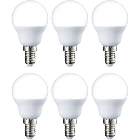 Confezione da 6 piccole lampadine LED rotonde G45, attacco a vite Edison E14, 5 W (equivalente a 40 W), bianco caldo, non dimmerabili [Classe energetica F]