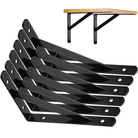 Confezione da 6 staffe da parete, treppiede robusto, supporto per mensola da parete, supporto per mensola a 90 gradi, 150 x 95 mm (nero)