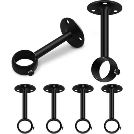 Confezione da 6 supporti per aste per tende da soffitto, neri - 25 mm - metallo resistente - per aste per armadio, guardaroba, supporto per tende da soffitto in acciaio inossidabile