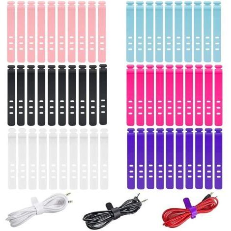 Confezione da 60 fascette per cavi riutilizzabili in silicone, ideali per la gestione di cavi e fili, cavi dati, 6 colori.