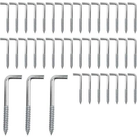 Confezione da 70 ganci a vite M4, ganci a vite angolari, ganci a vite a L, viti in acciaio al carbonio per appendere piante, utensili da cucina, campanelli eolici, 40 x 3,5 mm