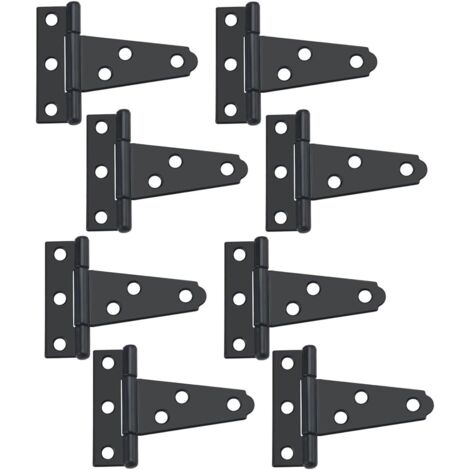 Confezione da 8 cerniere per porte a T nere - Cerniere per porte in metallo - Cerniere per porte di capannoni, porte di fienili, porte di giardini, porte di capannoni, con 48 viti M3.5