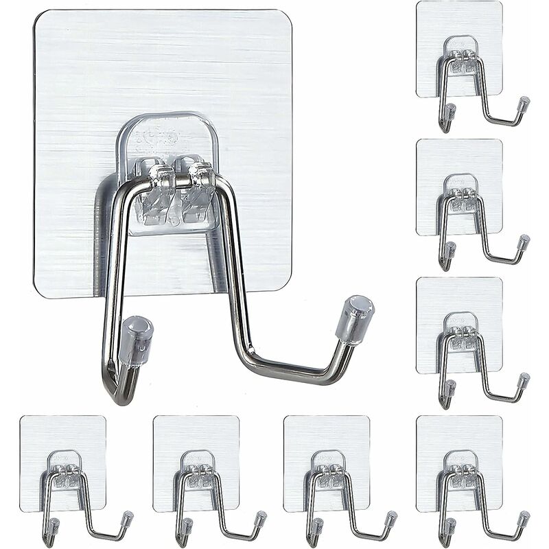 Confezione da 8 Ganci Adesivi Grandi Max 55 kg