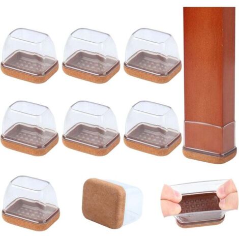 Confezione da 8 protezioni per gambe di sedie in feltro per pavimenti in legno, protezioni per pavimenti rettangolari in silicone trasparente