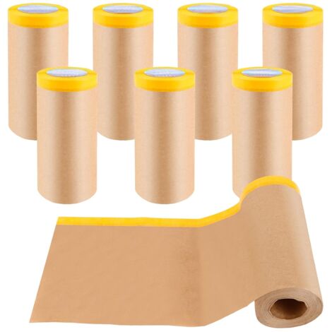 Confezione da 8 rotoli di carta da mascheratura, 30 cm x 15 m, con nastro adesivo, per lavori di intonacatura e verniciatura