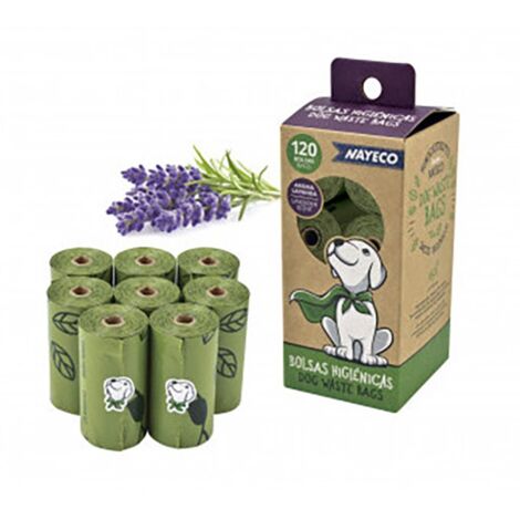 Confezione da 8 rotoli di sacchetti igienici Nayeco all'aroma di lavanda