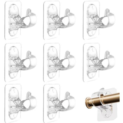 Confezione da 8 supporti per aste per tende autoadesivi, ganci resistenti per aste per tende, 2 metodi di installazione,per il soggiorno (trasparenti)