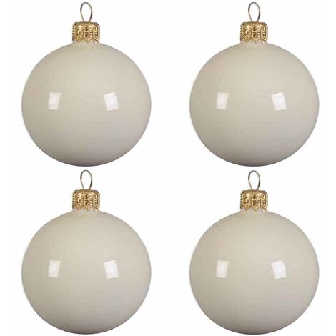 Confezione di 4 palline di Natale in vetro 10cm bianco lana smaltato