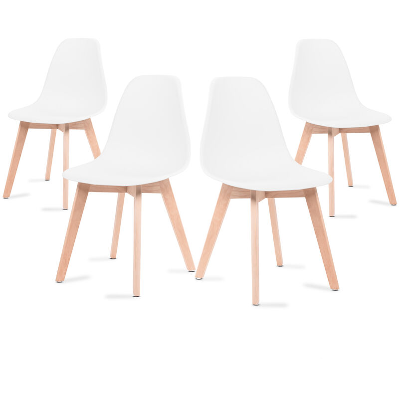 Sedie da pranzo bianche, sedie tulip con schienale ergonomico in polipropilene e gambe in legno, design scandinavo, pack da 4 sedie