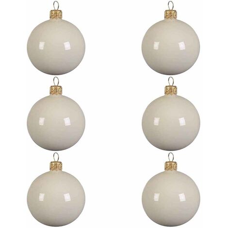 Confezione di 6 palline di Natale in vetro 6cm bianco lana smaltato