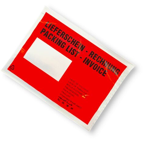 Confezione di buste autoadesive adesivo C5 con stampa (LIEFERSCHEIN / RECHNUNG). 100 pezzi.
