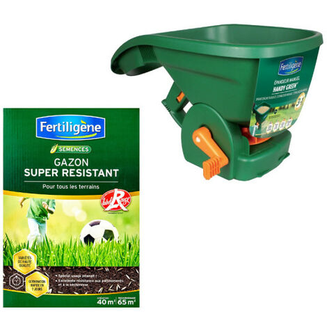Confezione FERTILIGENE - Erba super resistente - Etichetta rossa - 40m² - 1kg - Spandiconcime manuale Easy Green