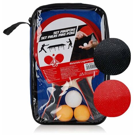 Confezione Ping Pong 2 Racchette in Legno 3 Palline Set Tennis da Tavolo  per Adulti e