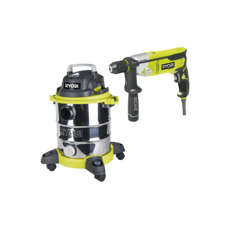 Image of Confezione RYOBI Aspirapolvere a umido e a secco - 1250W - 20L - RVC-1220I-G - Martello a scalpello SDSPLUS - 1050W - RS