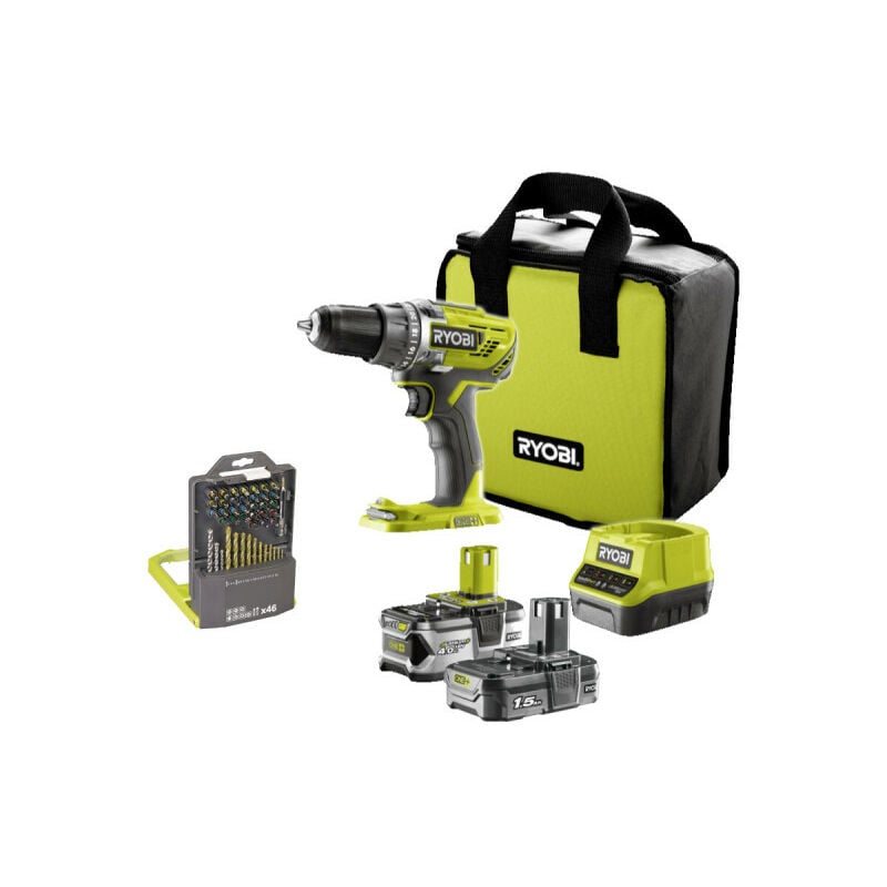 Image of Ryobi - Confezione Drill-driver R18DD3-2415BS 18V OnePlus - 2 batterie 4,0 Ah - 1,5Ah - Caricabatterie - Cassetta 46 acces