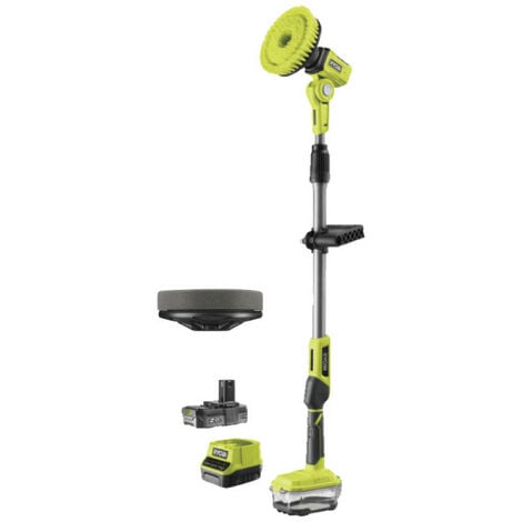 Confezione RYOBI - Spazzola telescopica R18TPS-120G - 18V OnePlus - 1 batteria 2.0Ah - 1 caricatore - Disco in schiuma -