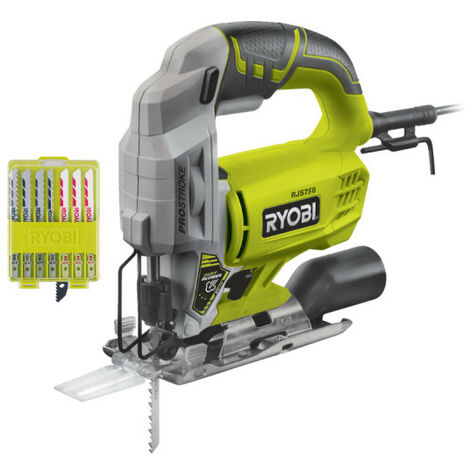 Confezione seghetto alternativo elettrico RYOBI RJS750-G - 500W - 75mm - legno - set di 10 lame - legno - plastica - bi-