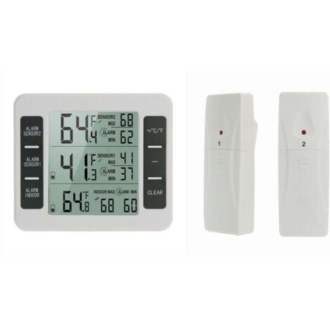 confezione termometro per frigorifero e congelatore, termometro per frigorifero wireless con 2 sensori, allarme acustico, min/max, termometro interno/esterno per cucina di casa, ristorante, bar, caffe